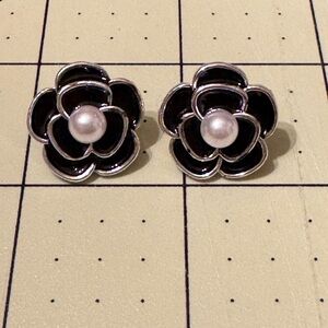 Black and Silver Flower Earrings